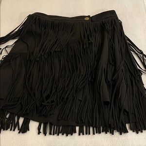 Elegant Asymmetrical Black Fringe Skirt